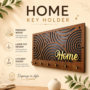 Modern Wooden Home <b>Key</b> Holder with 6 Hooks | Premium Laser Cut Wall Mounted <b>Key</b> <b>Organizer</b> Rack for Entryway Hallway, Home Decor - Product Image 3