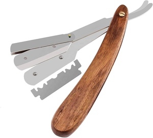 Professional Barber Style Stainless Steel <b>Straight</b> Shaving Swing Lock <b>Razor</b> with Natural Wooden Handle Pouch Included - Product Image 2