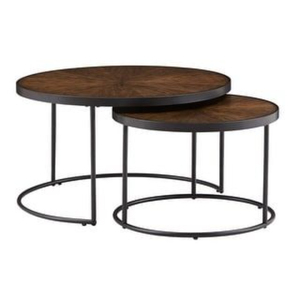 Handcrafted 2 Piece Nesting <b>Coffee</b> <b>Table</b> Set Solid Sheesham Wood Round Center <b>Table</b> with Metal Legs - Product Image 2