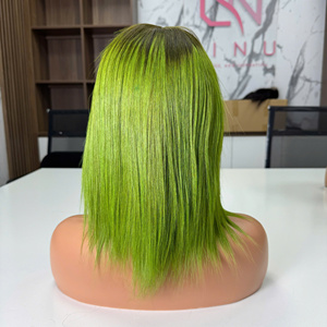 Peluca recta Bob de hueso Matcha con extensiones de cabello virgen crudo de raíz oscura, envío de calidad de lujo mundial - Product Image 1