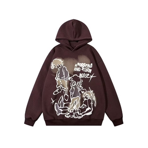 Sweat-shirt à capuche marron pour homme, coupe oversize, en coton imprimé, décontracté, automne, manches classiques, prix de gros - Product Image 1