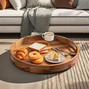 Bandeja Redonda Extra Grande para Otomana, Bandejas Grandes de Madera de Acacia, Bandejas de Madera para Sala de Estar, Bandejas de Almacenamiento - Product Image 5