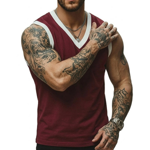 Wholesale Price Men's V-Neck Sleeveless Shirt Muscle Fit Contrast Ribbed Trim Casual Streetwear Stylish Custom <b>Logo</b> Tank Tops - Product Image 4