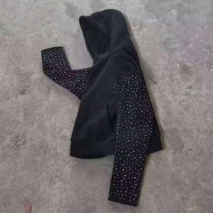 Survêtement noir pour filles, pantalon évasé effet délavé, sweat-shirt à manches à pois, coupe ample, tenue décontractée d'automne, longueur intégrale - Product Image 3
