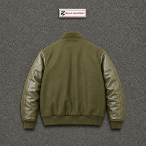 เสื้อแจ็คเก็ตวาร์ซิตี้สีเขียวมะกอกสไตล์โมเดิร์น  แบบจำลองด้านหน้า  แขนหนัง PU  คอตั้ง  สวมใส่สบายๆ สำหรับฤดูใบไม้ร่วง  แฟชั่นแนวเมือง - Product Image 6
