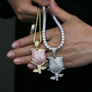 Collar con Colgante de Flor de Rosa de Moissanita Estilo Hip Hop, Chapado en Oro, con Incrustaciones Brillantes, Joyería Moderna para Hombres y Mujeres - Product Image 4