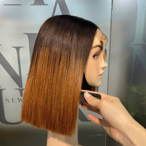 Pelucas Bob de Cabello Humano Vietnamita Súper Doble Trama, Color Marrón Ombre, Liso Extremo, con Encaje Transparente - Product Image 3