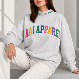 Women High Neck Applique Streetwear Manufacturer Hoodie <b>Retro</b> Embroidery Pullover Heather Grey <b>Fabric</b> Graphic Print Wholesale - Product Image 1