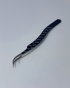 Stainless Steel Curved <b>Eyelash</b> Tweezers Blue with White Lash Pattern for Professional Extension <b>Application</b> - Product Image 3