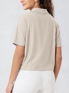 Camiseta Polo Premium 2026 para Mujer, Manga Corta, Color Sólido, Tejido de Punto Informal, Estilo Liso Teñido, Largo Regular - Product Image 2