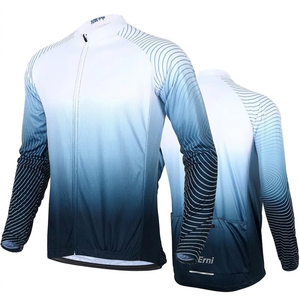 Maillot de cyclisme unisexe à manches longues, veste de vélo coupe-vent à fermeture éclair, séchage rapide, vêtements de cyclisme à dégradé de couleurs - Product Image 1