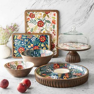 Enamel Coated Wooden Serving Platter Modern Design Dishwasher <b>Freezer</b> Safe Eco-Friendly Reusable Breakfast Tea/Coffee Tray for - Product Image 5