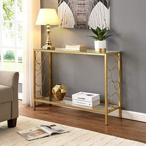 Decorative Entryway Metal <b>Console</b> <b>Table</b> Featuring Transparent Glass <b>Top</b> Premium Accent Furniture For Modern Home Spaces - Product Image 5