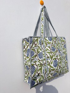 Bolso Tote de Algodón Blanco de Diseño con Bordado Floral Azul, Estilo Bohemio, Abierto por Arriba, para Mujer, para Todas las Temporadas - Product Image 3