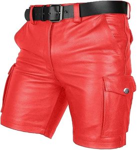 Quality Clothes Men's Custom Solid Casual Style Zipper Fly Soft <b>Knee</b>-Length Leather Shorts with <b>Patch</b> - Product Image 3