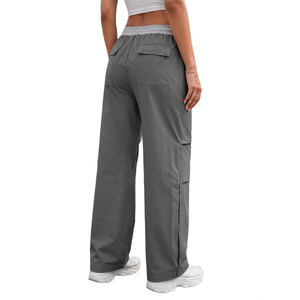 Pantalon évasé taille mi-haute personnalisé pour femme, avec cordon de serrage, extensible, style rétro streetwear, vente en gros - Product Image 2