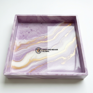 Luxury <b>Square</b> Lilac Resin Storage Tray Gold Vein Purple Marble Effect Decorative Platter for Coffee <b>Table</b> & Home Decor Gift - Product Image 1