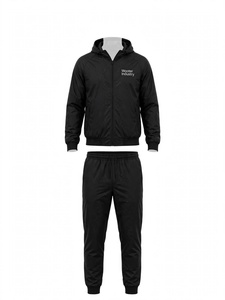 Ensemble de survêtement coupe-vent sportif noir tissé 240g pour homme, avec veste à capuche entièrement zippée et pantalon en polyester, mode hiver, vente en gros - Product Image 5