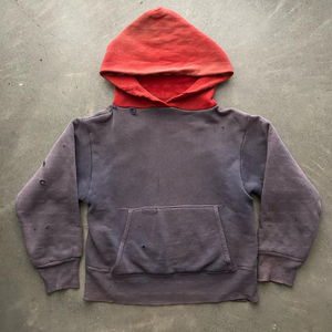 Pull à capuche court pour hommes en coton, patchwork bicolore, effet vieilli, délavé soleil, délavé à l'acide, style vintage, pour fabricants - Product Image 2