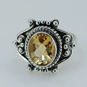 Anillo de Plata de Ley 925 con Citrino, Estilo Boho, para Mujer, Gema Amarilla Ovalada, Joyería, Piedra de Nacimiento de Noviembre - Product Image 1