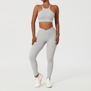 OEM Women's Solid Breathable Canvas 2-Piece Gym Yoga <b>Set</b> <b>Sexy</b> Stretch Athletic Lightweight Elastic Waist Spring/Summer - Product Image 6