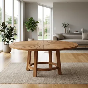 Modern Teak <b>Wood</b> <b>Round</b> Outdoor Dining <b>Table</b> <b>Garden</b> Patio Furniture - Product Image 2