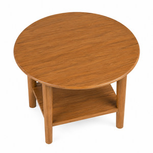 Mesa Auxiliar Redonda de Madera de Teca Sólida con Estante Inferior, Mesa de Comedor de Madera Minimalista Escandinava, Ecológica y Duradera - Product Image 3