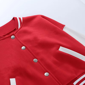Pink White Varsity Jacket Cropped Preppy Style <b>Button</b> Front Regular Sleeve Solid Color Autumn Wear Unisex Fleece Material - Product Image 5