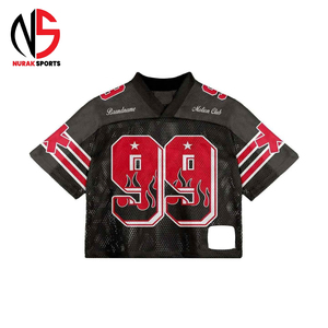 เสื้อฟุตบอลวินเทจผู้ชายแบบปรับแต่งได้ ทรงโอเวอร์ไซส์ ผ้าตาข่าย คอวี ตัดเย็บแบบครอป ไหล่ตก สำหรับฤดูหนาว บริการ OEM รับทำโลโก้ส่วนตัว - Product Image 3