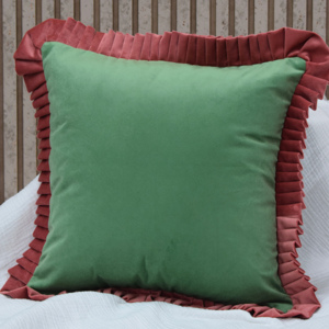Elegant Green Velvet Ruffle <b>Throw</b> Pillow Cover Luxury Sofa Cushion Cover Home Decor Wholesale Manufacturer Cushion Supplier - Product Image 3