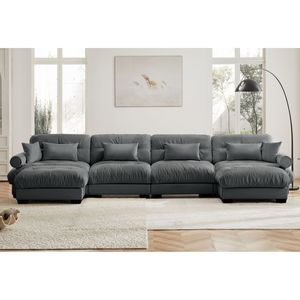 Divano Sezionale Moderno a U in Velluto, 4 Posti, con Pouf Mobili, Convertibile, Profondo e Confortevole, Imbottito per Soggiorno - Product Image 2