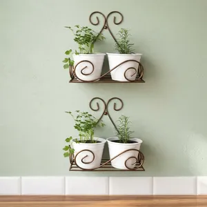 Support mural décoratif en métal pour plantes avec un design élégant en volutes, étagère double pour pots de fleurs pour l'intérieur - Product Image 1