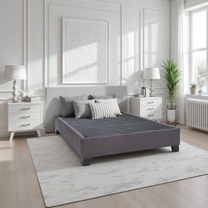 Letto Moderno Contemporaneo Queen Size in Tessuto Grigio Antracite con Base Imbottita Elegante - Product Image 1