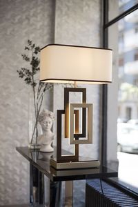 Contemporary Metal Table Lamp with Off-White Fabric Rectangular <b>Shade</b> for Living Room Decorative <b>Lighting</b> 3000K Warm White LED - Product Image 3