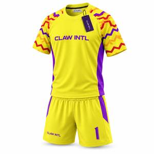 CLAW INTL Ensemble de maillot de football sublimé Jaune et violet à imprimé géométrique Col rond Manches longues Évacuation de l'humidité Respirant Séchage rapide - Product Image 2
