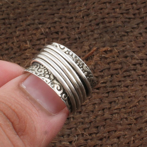 Vintage Two Tone 925 Silver & Brass Band <b>Ring</b> Handcrafted <b>Spinner</b> <b>Ring</b> Stamped Meditative Boho Jewelry for <b>Men</b> and Women - Product Image 1