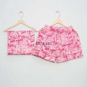 Ensemble de pyjama en coton de luxe romantique pour femme, respirant, léger, séchage rapide, doux, col en V, short taille haute, printemps, automne, été - Product Image 6