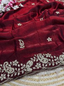 Fendy Satin Cutwork Sequence <b>Saree</b> Sequence Butti Designer <b>Saree</b> Glamour Cutwork Border <b>Saree</b> Wedding Glam Fendy Satin <b>Saree</b> - Product Image 2