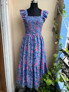 Vestido Largo de Algodón Indio Vintage con Estampado Floral Hecho a Mano, Cuello Cuadrado, Largo hasta el Suelo, Cintura Natural, Tejido Ecológico - Product Image 6