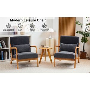 Mid-Century Modern Beige Accent Arm <b>Chair</b> with Pillow Upholstery Solid Wood Frame Living Room Bedroom Balcony <b>Reading</b> <b>Chair</b> - Product Image 1