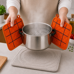 Porte-ustensiles de cuisine en coton 100% de haute qualité, 100% OEM, respectueux de l'environnement, doux, design à carreaux, fournisseur en Inde - Product Image 1