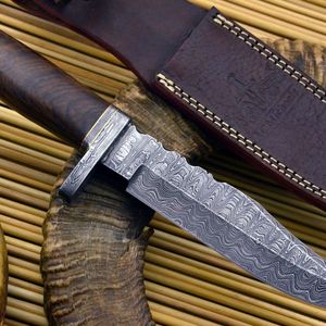 Couteau Bowie en acier Damas fait main, manche en bois, lame Bowie, couteau de survie pour l'extérieur - Product Image 3