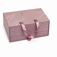 Boîte à bijoux de luxe personnalisée rose poudré, motif géométrique en feuille d'or, ruban en satin, emballage cadeau en gros
