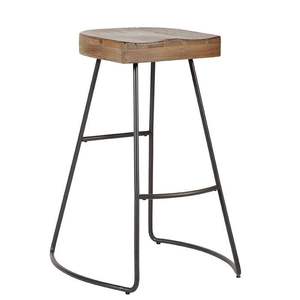 Minimalist Wooden Iron Stool Crafted With Sustainable Wood And Heavy Duty Iron Legs For Daily Use - Product Image 3