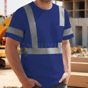 Camiseta de trabajo de manga corta de alta visibilidad con tela reflectante para construcción, camiseta de seguridad de manga corta de alta visibilidad - Product Image 3