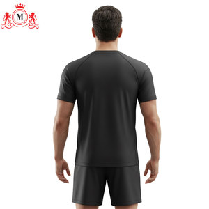 Conjunto de camiseta y pantalones cortos de fútbol para hombre, de poliéster negro, cuello en V, transpirable, uniforme para adulto, detección de agujas - Product Image 5
