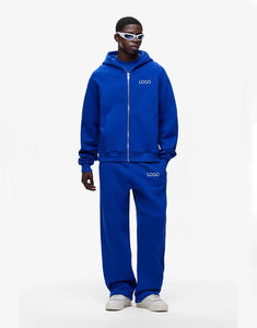 ชุดเซ็ตเสื้อฮู้ดดี้และกางเกงจ็อกเกอร์ผ้าเฟรนช์เทอร์รี่ขนาดใหญ่พิเศษ สกรีนโลโก้ตามสั่ง ขายส่ง เอวยางยืด ชุดลำลองสองชิ้นสำหรับผู้ชาย - Product Image 1