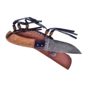 Cuchillos de Caza de Acero de Damasco para Exteriores con Empuñadura Decorativa de Madera, Hoja Curva Afilada y Patrón para Camping - Product Image 3
