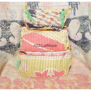 Block Print Kantha Floral Tassel Zipper Closure Eco-Friendly Durable Vintage Fashion Boho Lightweight Soft Cosmetic Organizer - Product Image 1