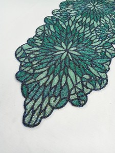 Handmade Embroidered Fabric <b>Table</b> <b>Runner</b> Leaf Shape <b>Green</b> Bohemian Design Decorative Mat - Product Image 3